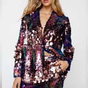 Nasty gal Premium Mixed Sequin Single Breasted Blazer sz 12